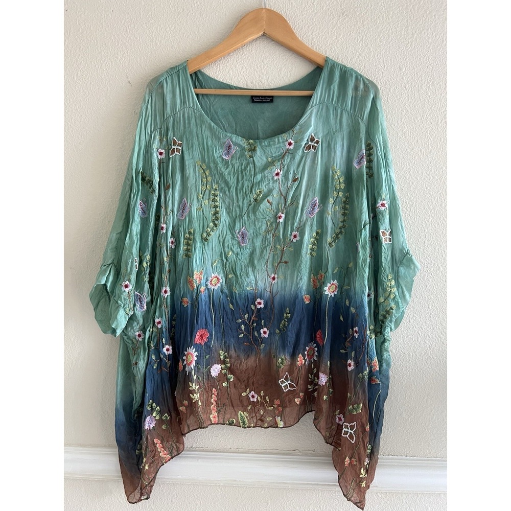 Cyndi Buck Design Embroidered Multicolor Blouse Top Fairy Boho Festival Hippie